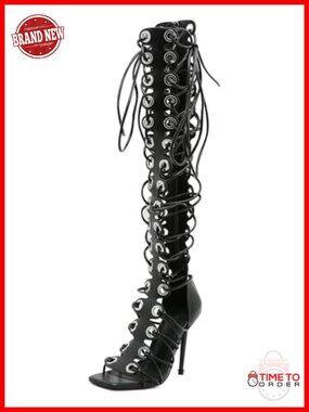 Women's Peep Toe Lace Up High Heel Gladiator Over The Knee Sandals